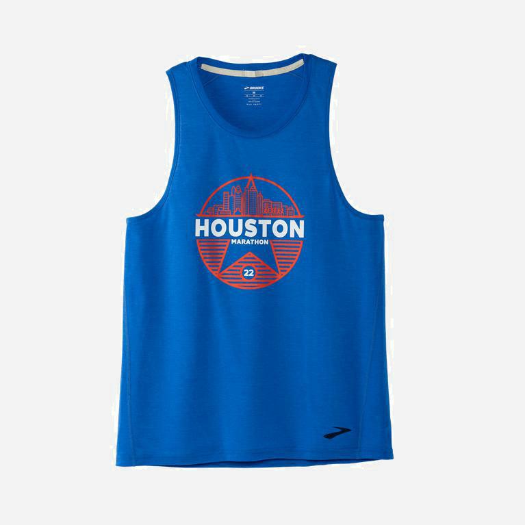 Brooks Houston22 Distance Grphic NZ - Men's Running Tank Top - Heather Bluetiful/26.2 Star (06298-XB